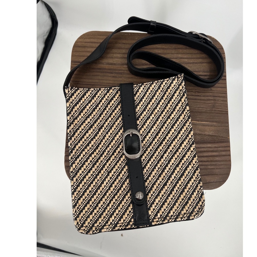 Patricia Nash Venezia Woven Raffia & Leather Crossbody Bag - Black/Tan Slm